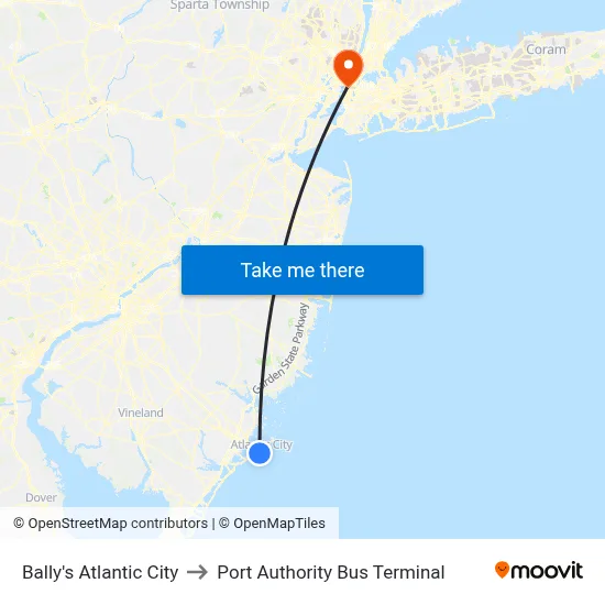 Bally's Atlantic City to Port Authority Bus Terminal map