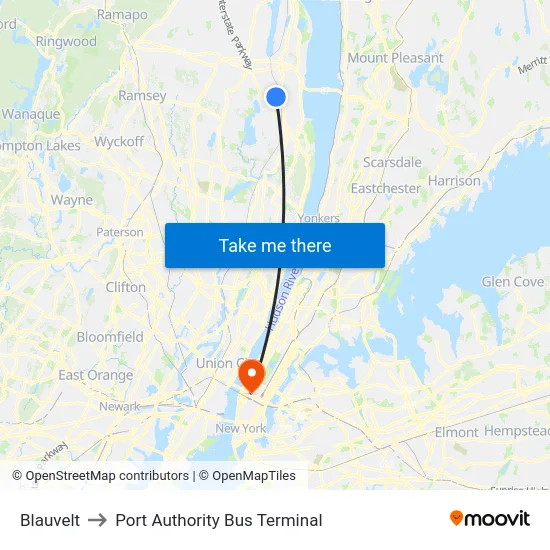 Blauvelt to Port Authority Bus Terminal map