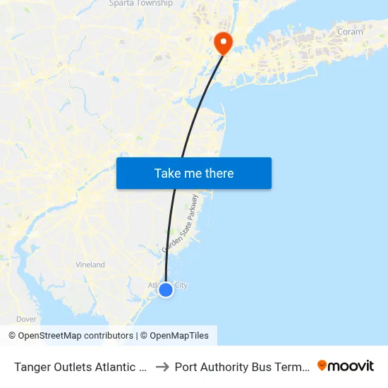 Tanger Outlets Atlantic City to Port Authority Bus Terminal map