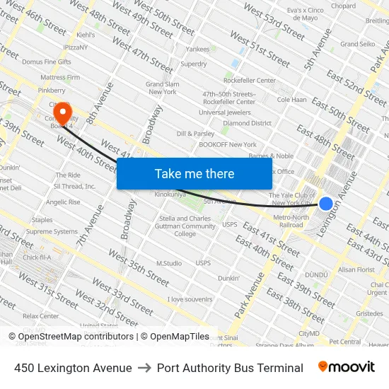 450 Lexington Avenue to Port Authority Bus Terminal map