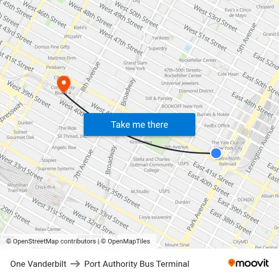 One Vanderbilt to Port Authority Bus Terminal map