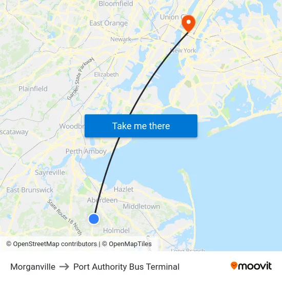 Morganville to Port Authority Bus Terminal map