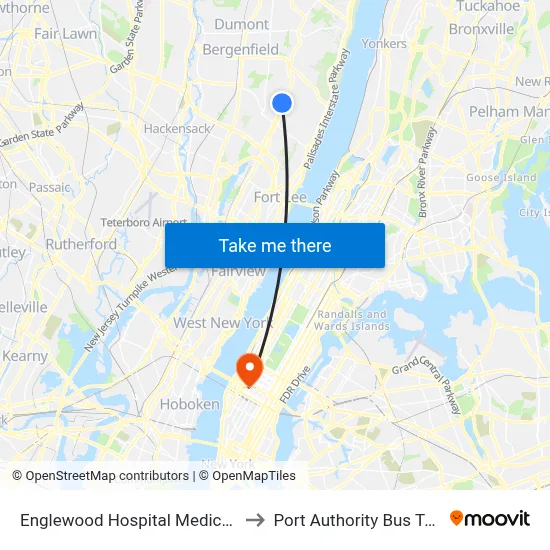 Englewood Hospital Medical Center to Port Authority Bus Terminal map