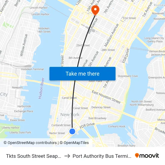 Tkts South Street Seaport to Port Authority Bus Terminal map