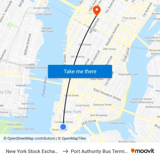 New York Stock Exchange to Port Authority Bus Terminal map