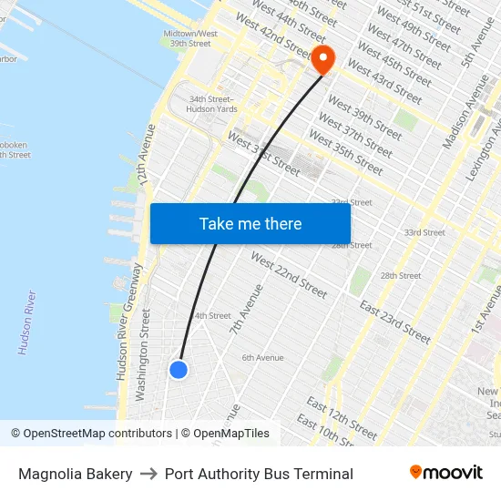 Magnolia Bakery to Port Authority Bus Terminal map