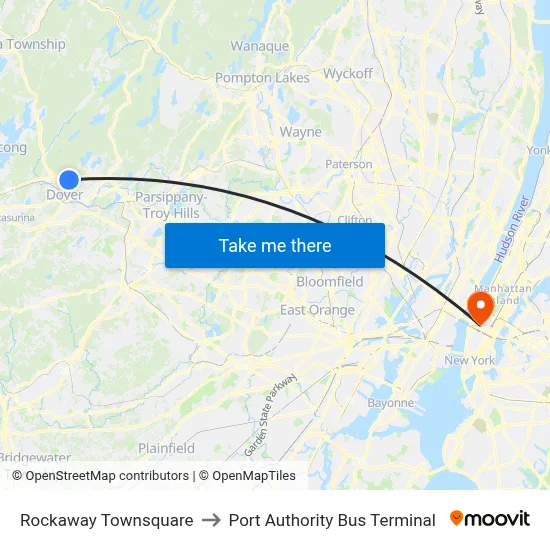Rockaway Townsquare to Port Authority Bus Terminal map