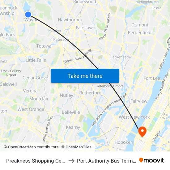 Preakness Shopping Center to Port Authority Bus Terminal map