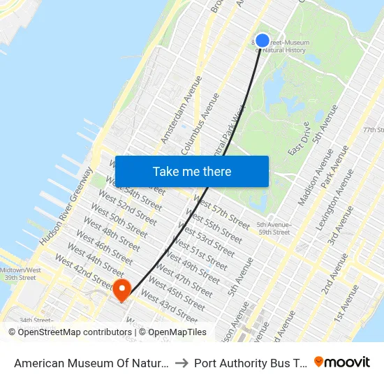 American Museum Of Natural History to Port Authority Bus Terminal map