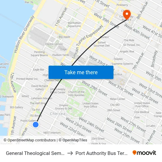 General Theological Seminary to Port Authority Bus Terminal map