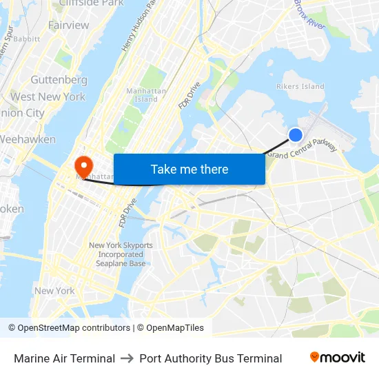 Marine Air Terminal to Port Authority Bus Terminal map
