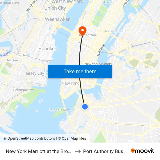 New York Marriott at the Brooklyn Bridge to Port Authority Bus Terminal map