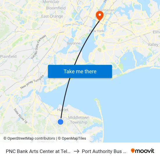 PNC Bank Arts Center at Telegraph Hill to Port Authority Bus Terminal map