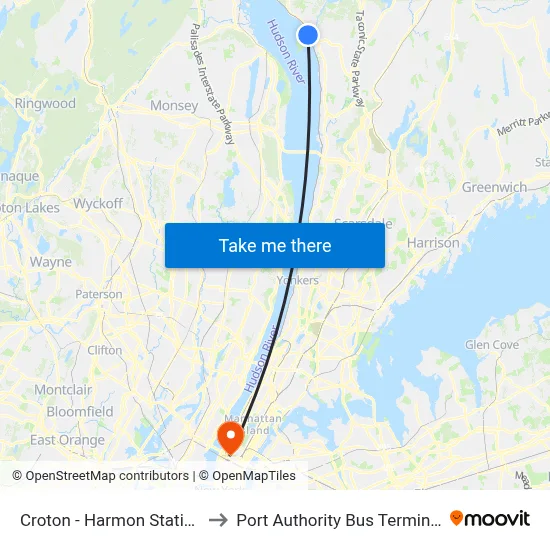 Croton - Harmon Station to Port Authority Bus Terminal map
