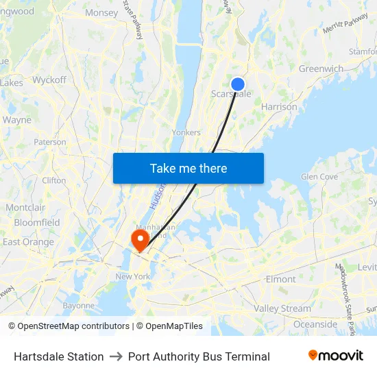 Hartsdale Station to Port Authority Bus Terminal map
