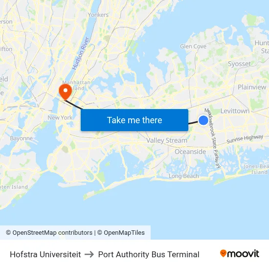 Hofstra Universiteit to Port Authority Bus Terminal map