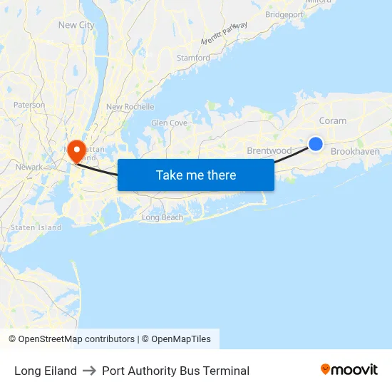 Long Eiland to Port Authority Bus Terminal map