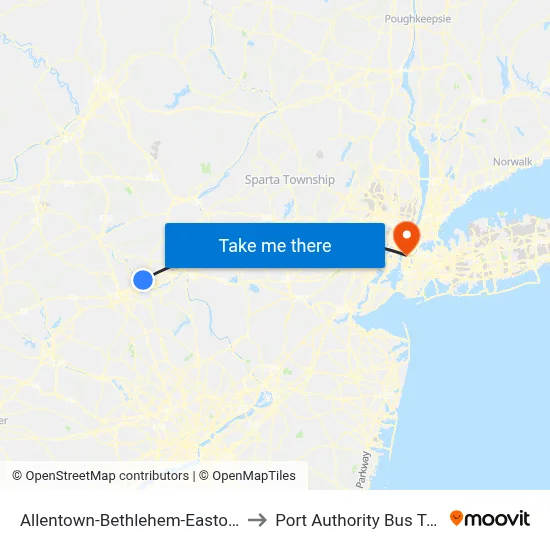 Allentown-Bethlehem-Easton Airport to Port Authority Bus Terminal map