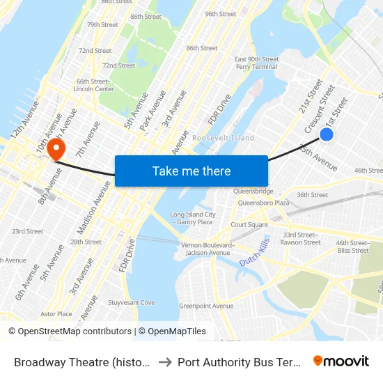 Broadway Theatre (historical) to Port Authority Bus Terminal map