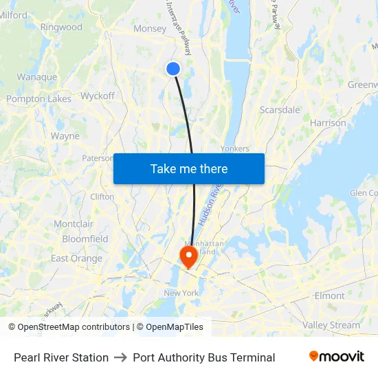 Pearl River Station to Port Authority Bus Terminal map