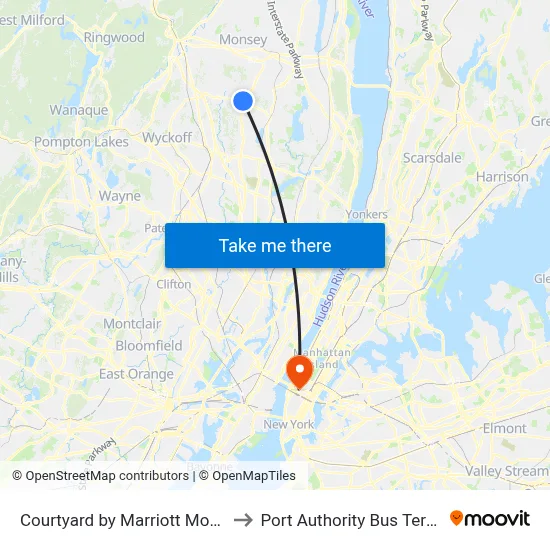 Courtyard by Marriott Montvale to Port Authority Bus Terminal map
