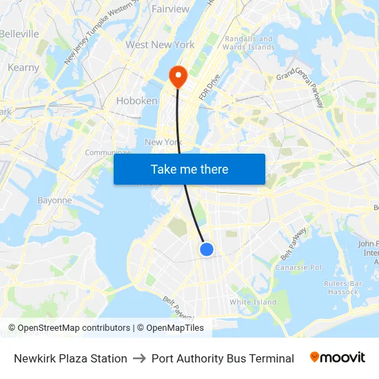 Newkirk Plaza Station to Port Authority Bus Terminal map