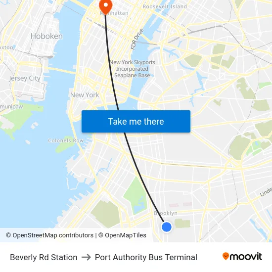 Beverly Rd Station to Port Authority Bus Terminal map