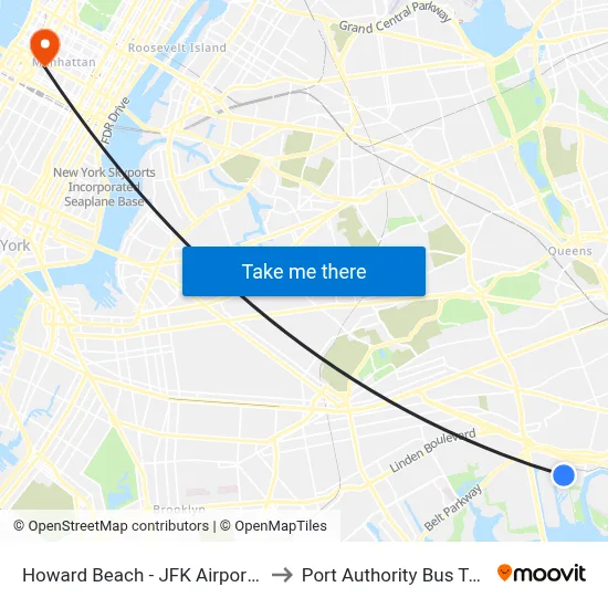 Howard Beach - JFK Airport Station to Port Authority Bus Terminal map