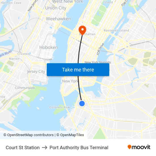 Court St Station to Port Authority Bus Terminal map