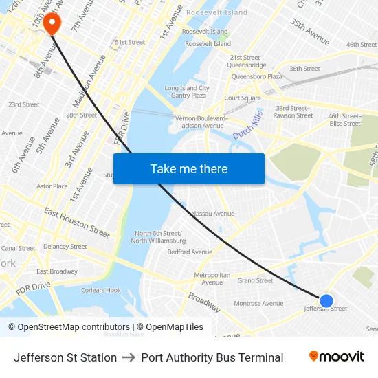 Jefferson St Station to Port Authority Bus Terminal map