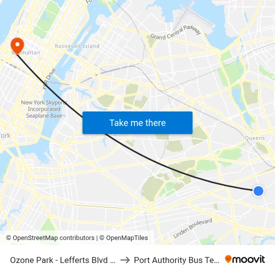 Ozone Park - Lefferts Blvd Station to Port Authority Bus Terminal map