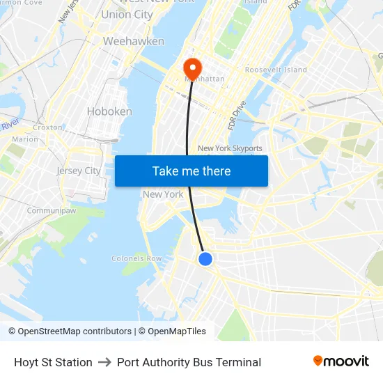 Hoyt St Station to Port Authority Bus Terminal map