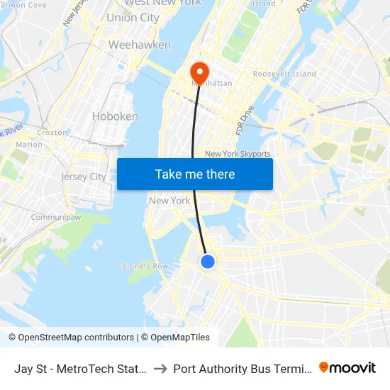 Jay St - MetroTech Station to Port Authority Bus Terminal map