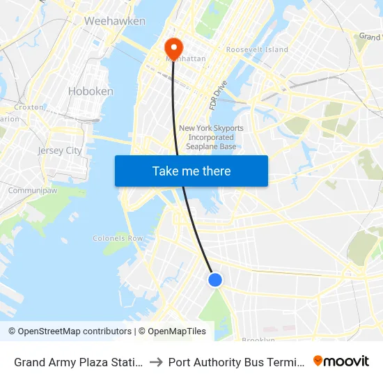 Grand Army Plaza Station to Port Authority Bus Terminal map