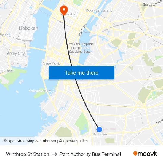 Winthrop St Station to Port Authority Bus Terminal map