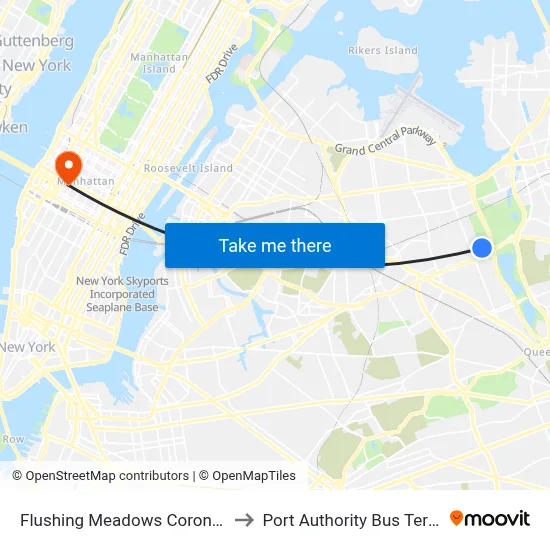 Flushing Meadows Corona Park to Port Authority Bus Terminal map