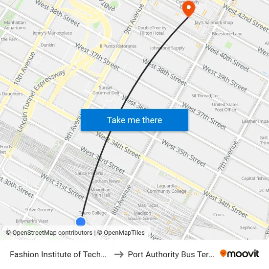 Fashion Institute of Technology to Port Authority Bus Terminal map