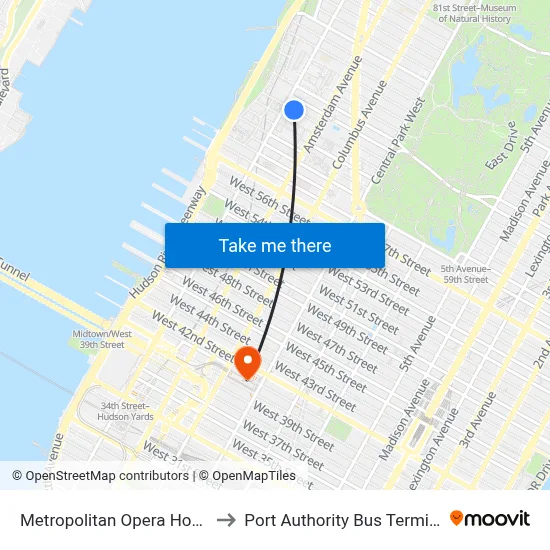 Metropolitan Opera House to Port Authority Bus Terminal map
