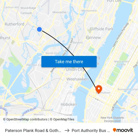 Paterson Plank Road & Gotham Parkway to Port Authority Bus Terminal map