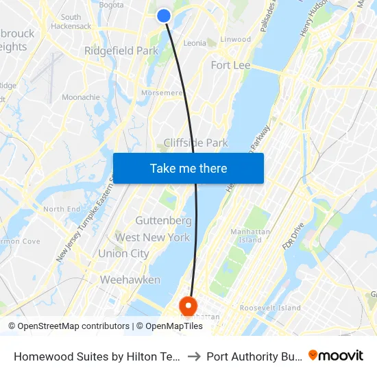 Homewood Suites by Hilton Teaneck Glenpointe to Port Authority Bus Terminal map