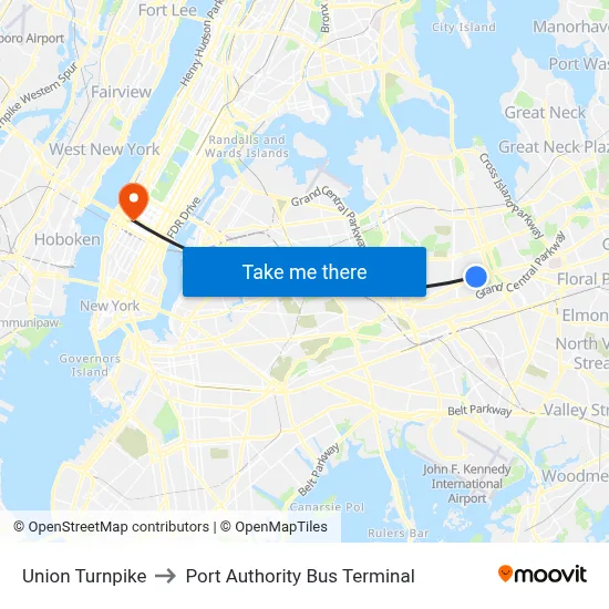 Union Turnpike, Union Tpke, Queens, NY, USA to Port Authority Bus Terminal map