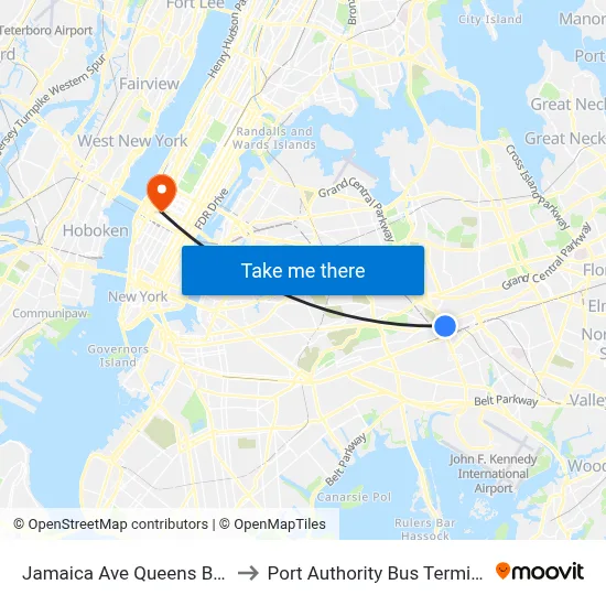 Jamaica Ave Queens Blvd, Jamaica, NY 11435 to Port Authority Bus Terminal map