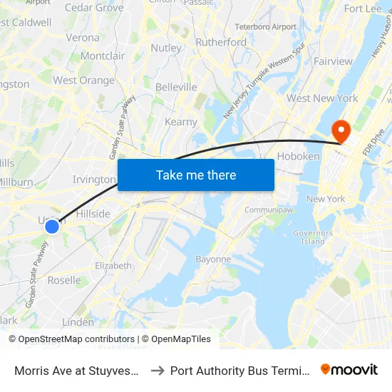 Morris Ave at Stuyvesant to Port Authority Bus Terminal map