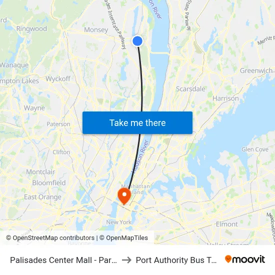 Palisades Center Mall - Parking Lot to Port Authority Bus Terminal map