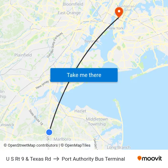 U S Rt 9 & Texas Rd to Port Authority Bus Terminal map