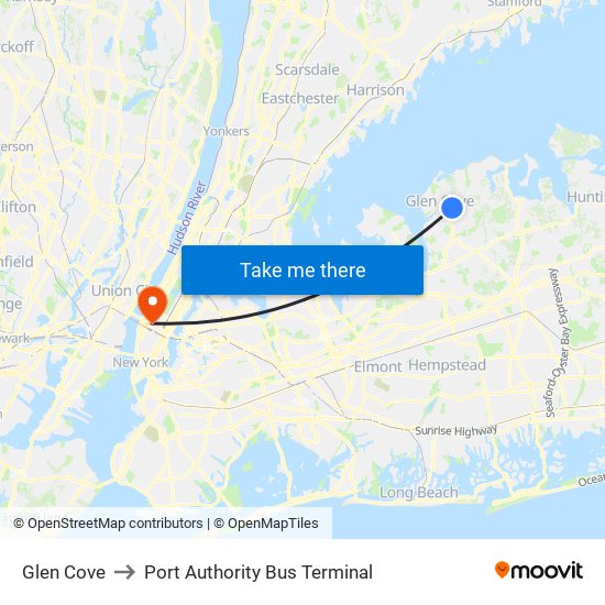 Glen Cove to Port Authority Bus Terminal map