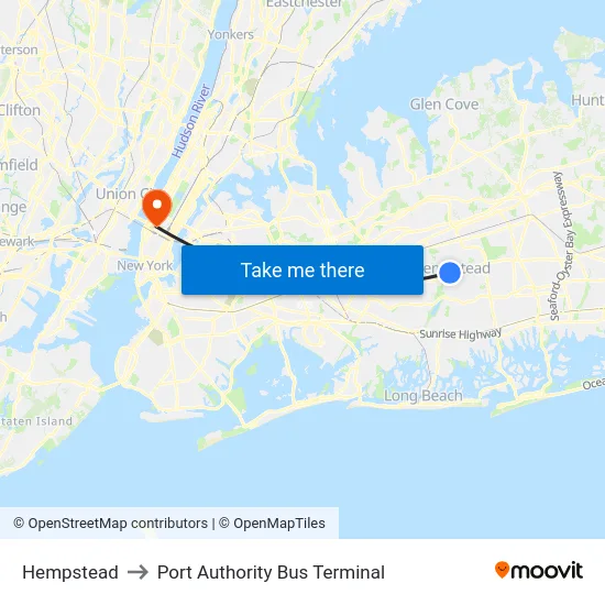 Hempstead to Port Authority Bus Terminal map