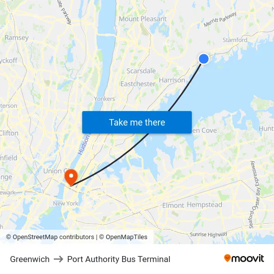 Greenwich to Port Authority Bus Terminal map