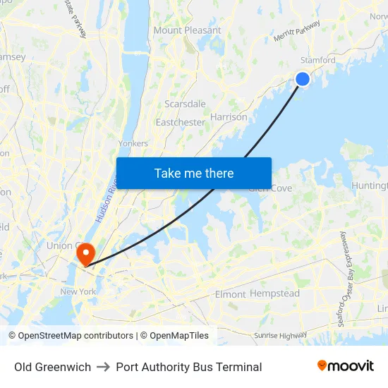 Old Greenwich to Port Authority Bus Terminal map
