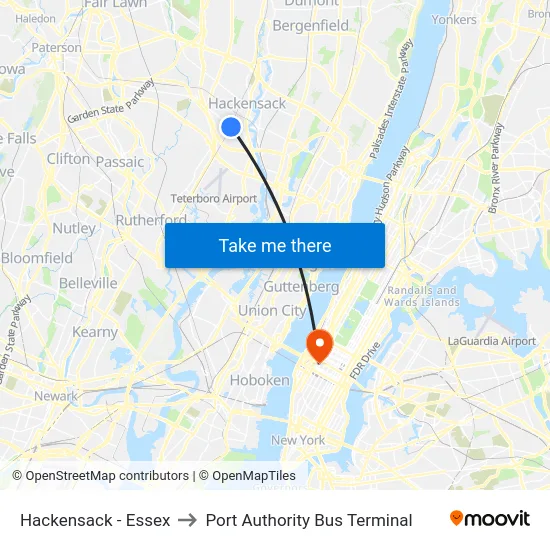Hackensack - Essex to Port Authority Bus Terminal map
